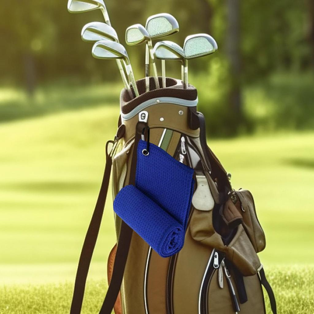 30x30cm Golf Towel Wipe Club Bag Cleaning Cloth Waffle Pattern Golf Rag with Clip Absorbent Quick Drying outdoor Sports Towel