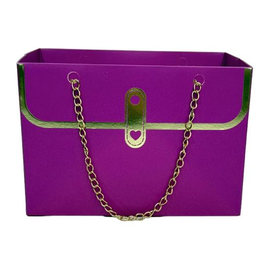 

Паперова подарункова коробка з квітами та металевим ланцюжком, відро для зберігання букетів, маленька флористична сумочка, подарункова крафтова пакувальна сумка для весільної вечірки, Дня святого Валентина, дня народження фіолетовий