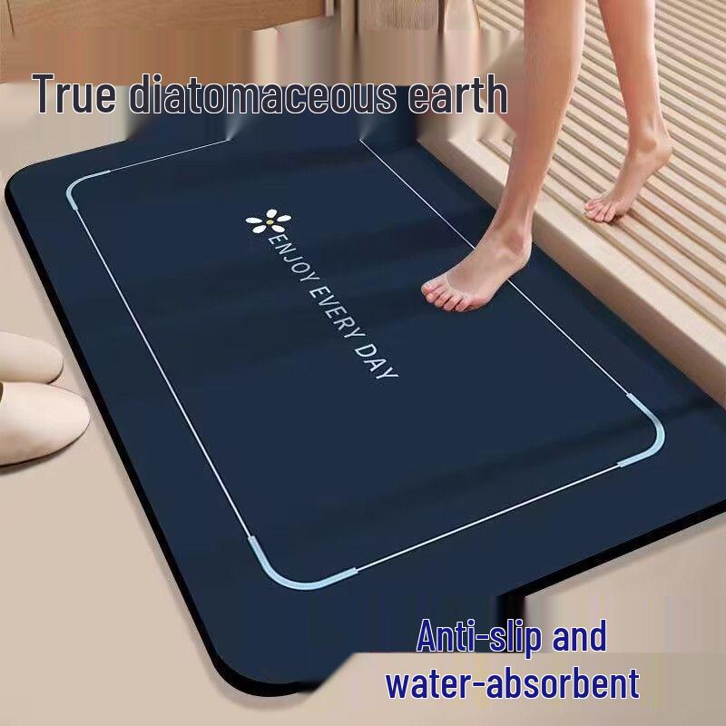 Quick-Dry Diatom Mud Bathroom Mat - Water Absorbent, Non-Slip Foot Mat with Silk Flower Design
