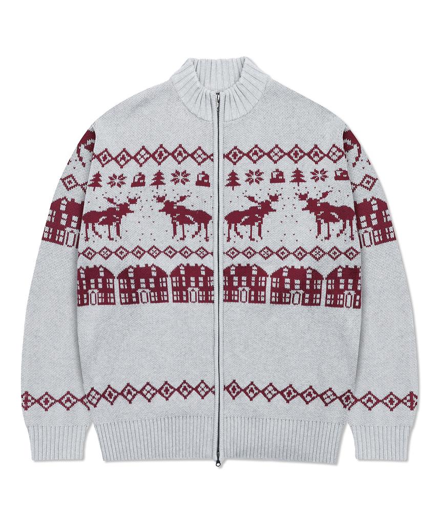 GLACK Gnt071 Kevin Nordic Pattern Knit Zip-Up (Gray)