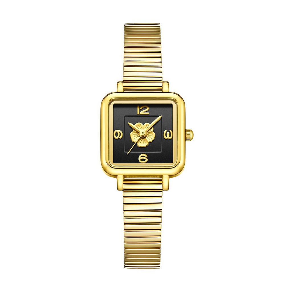 Exquisite Literary Camellia Square French Retro Bamboo Belt Waterproof Quartz Women's Watch