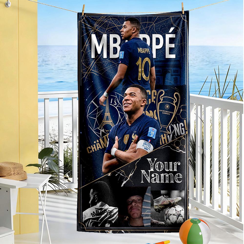 Mbappe Customized Name Beach Towel Soft Durable Quickdry Suitable For Swimming Gym Camping Yoga Vacation