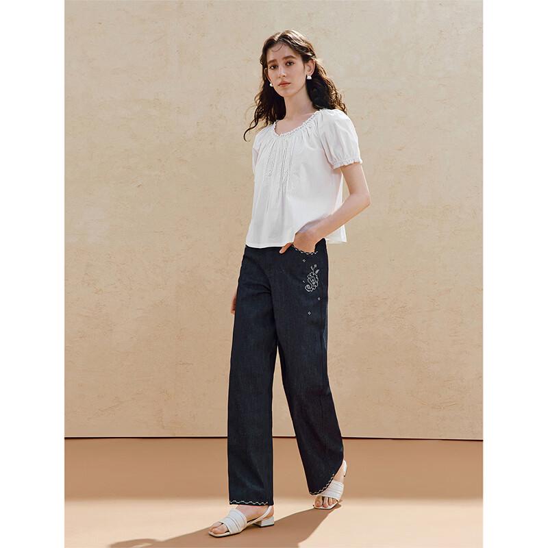 Chemise en Coton Brodé de Dentelle Style Français pour Femmes INMAN