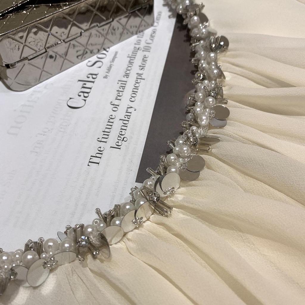 Kubiliv Delicate Beaded Sequined Backless Chiffon Tie Top