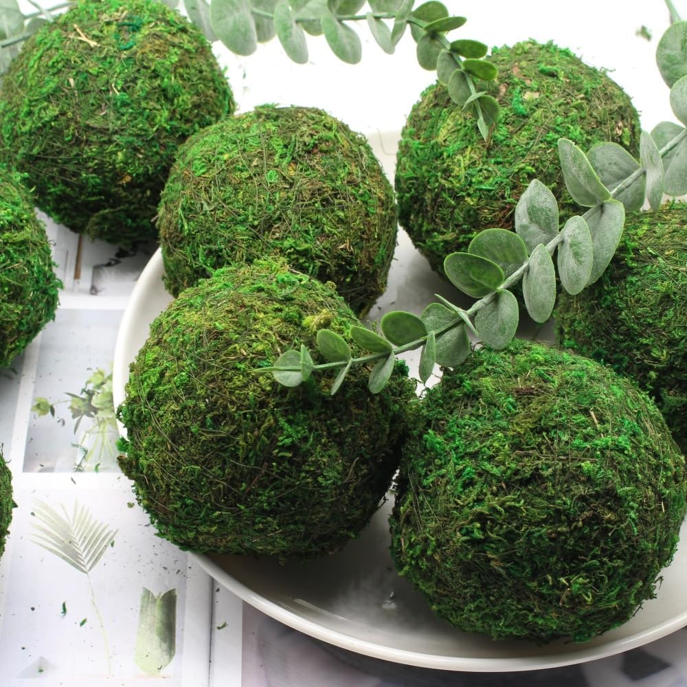 Large Decorative Moss Balls, 8 Pcs 3.5" Green Dried Moss Spheres Ball, Greenery Balls Faux Mossy Globes, Moss Decor Balls for Bowls Filler, Wedding