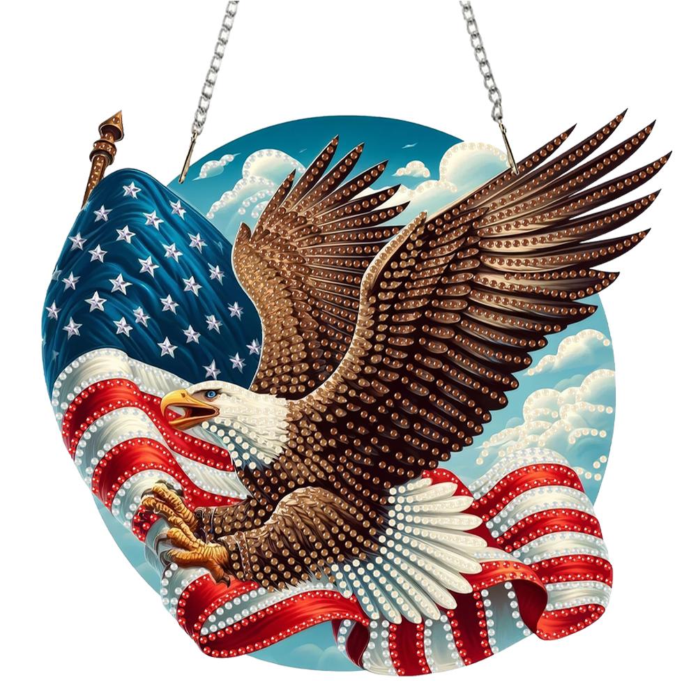 US Flag Eagle 2D Flat DIY Special Shape Rhinestone Diamond Art Window Pendants Hanging Diamond Art Kits Wall Door Decoration