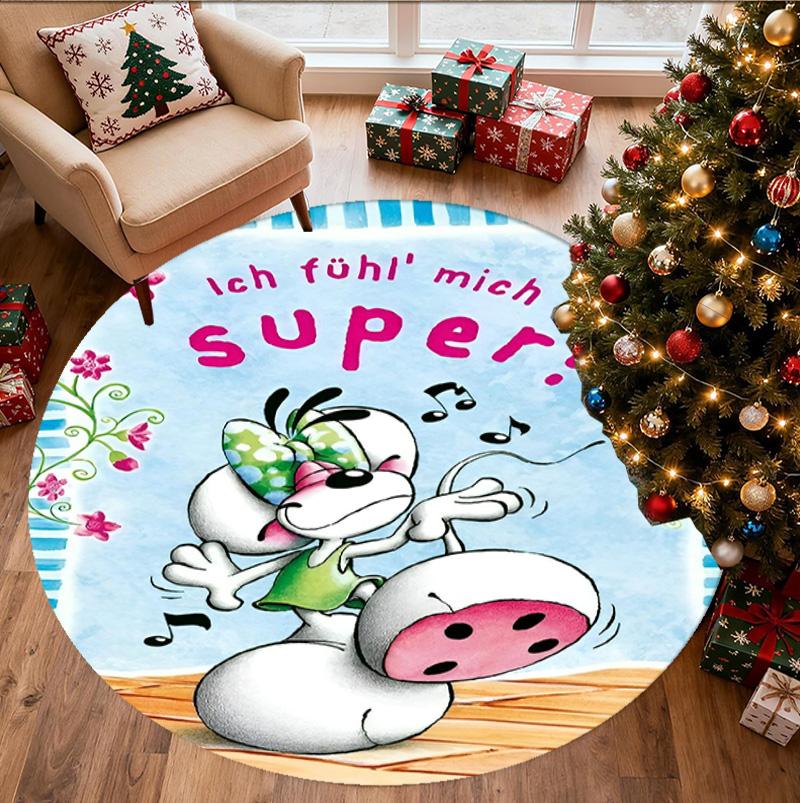 Diddl Pattern Round Rug, Indoor/Outdoor Mat, for Picnic, Gameroom, Bedroom, Office, Living Room, Home Decor Carpet, Birthday Gift