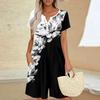 Womens Casual Short Sleeve Jumpsuit Fashion Top Jumpsuit Shorts Rompers With Pockets