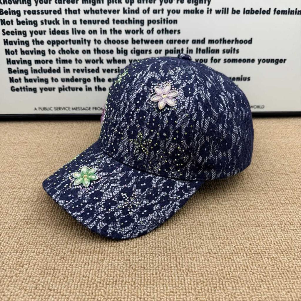 Light and breathable lace cap, hot diamond flower design, comfortable outdoor travel versatile sunshade baseball cap