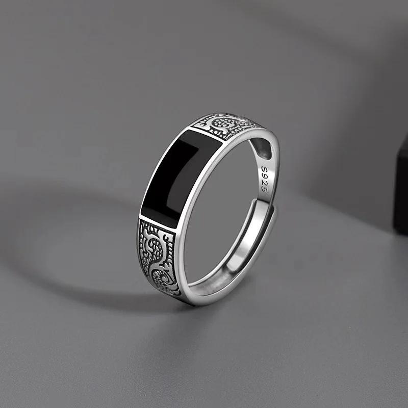 

Vintage Black Dragon Design Enamel Opening Adjustable Rings for Men New Personality Stainless Steel Finger Hip Hop Rock Zircon resizable белый