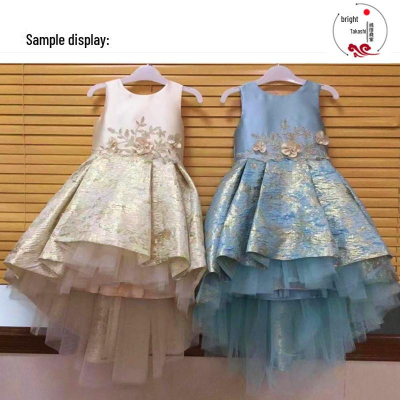 High-End Gold Silk Jacquard Dress: European and American Style