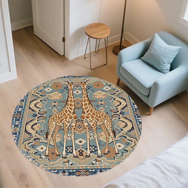 Vintage Pattern Animals,Round Area Rug,Carpet Rug for Living Room Bedroom Sofa Playroom Decor,Non-slip Floor Mat