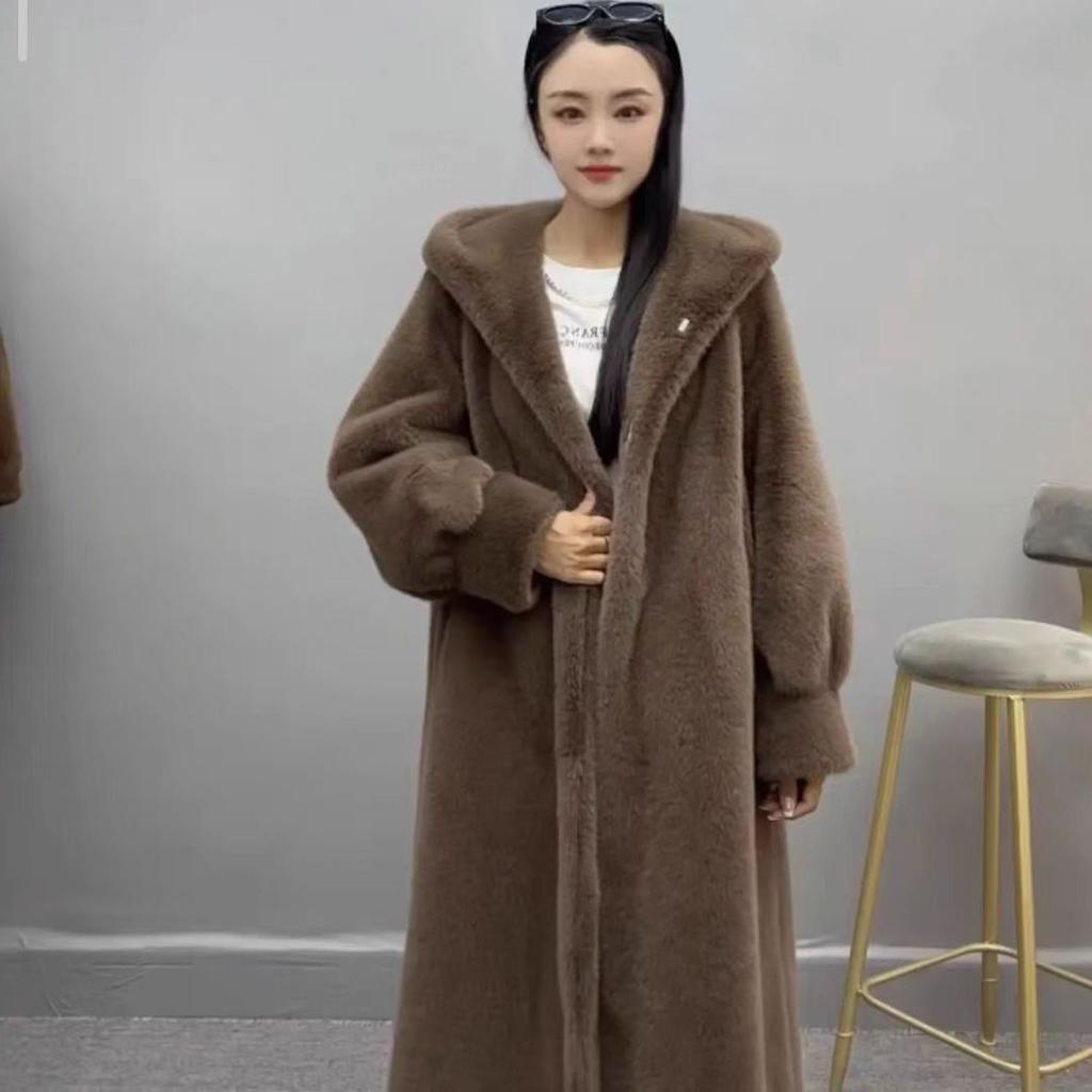 New High-end Imitation Velvet Mink Fur Coat Fur Coat Women's Long Hooded Environmentally Friendly Fur Coat