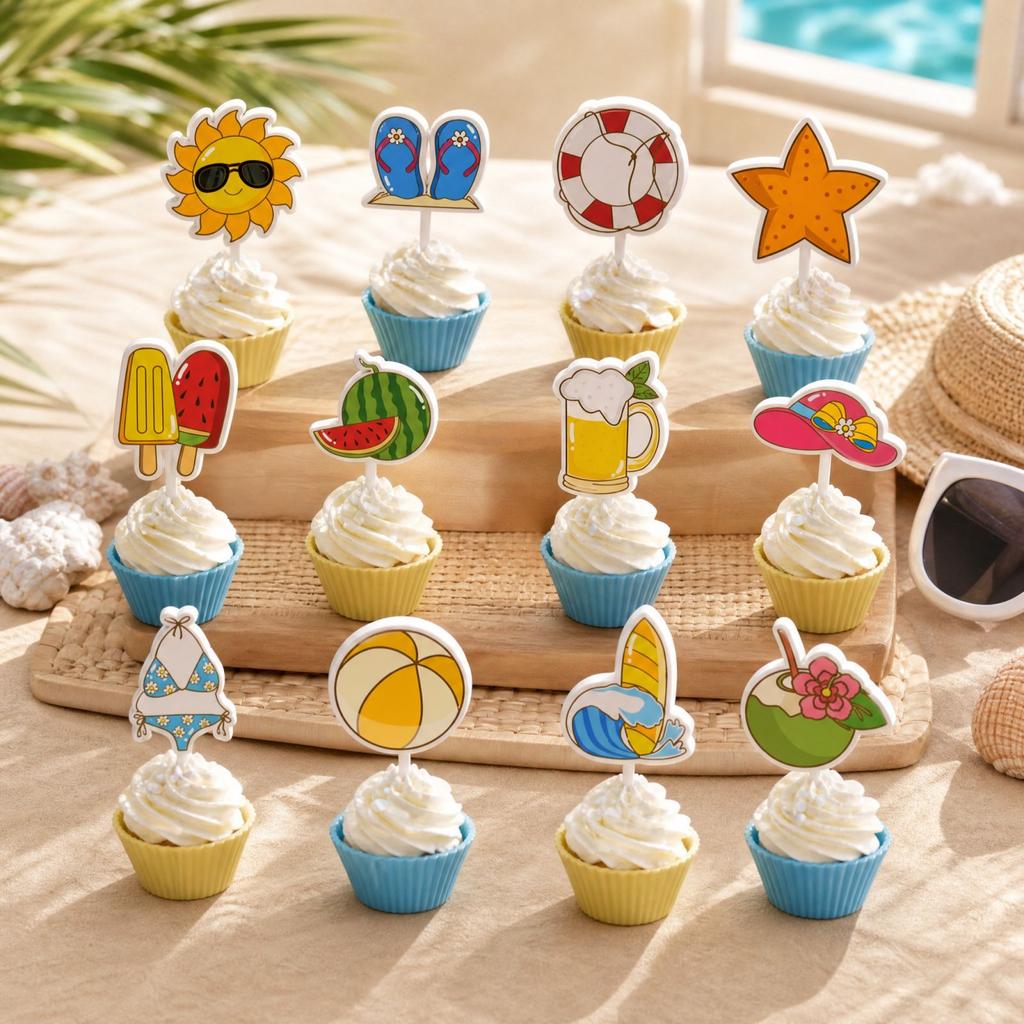 Summer Beach Theme 12 Pack, Decorations for Pool Party and Birthday Supplies
