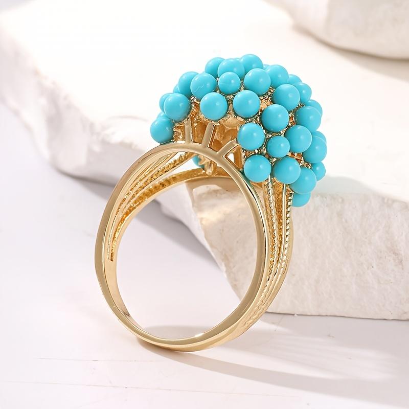 Bohemian Creative Imitation Turquoise Round Bead Multi-layer Ring, Women's Retro Trend Ethnic Style Holiday Accessories