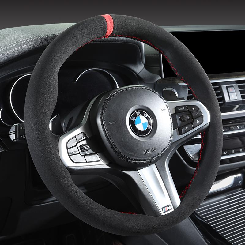 100% Passform für BMW M Sport G20 G21 F40 G22 G23 G30 G31 G32 G11 G12 Handgenähte schwarze Wildleder-Autolenkradabdeckung
