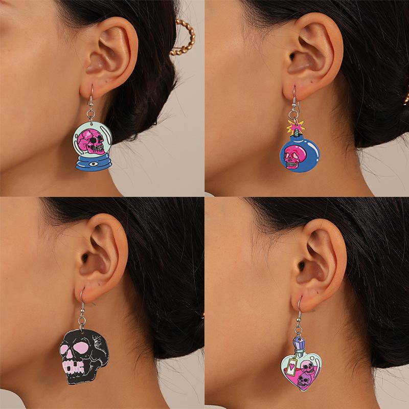 Orecchini A Teschio Gotici Pendenti Per Halloween - Gioielli Donne, Accessori Da Festa In Metallo, Design Scheletro Spaventoso