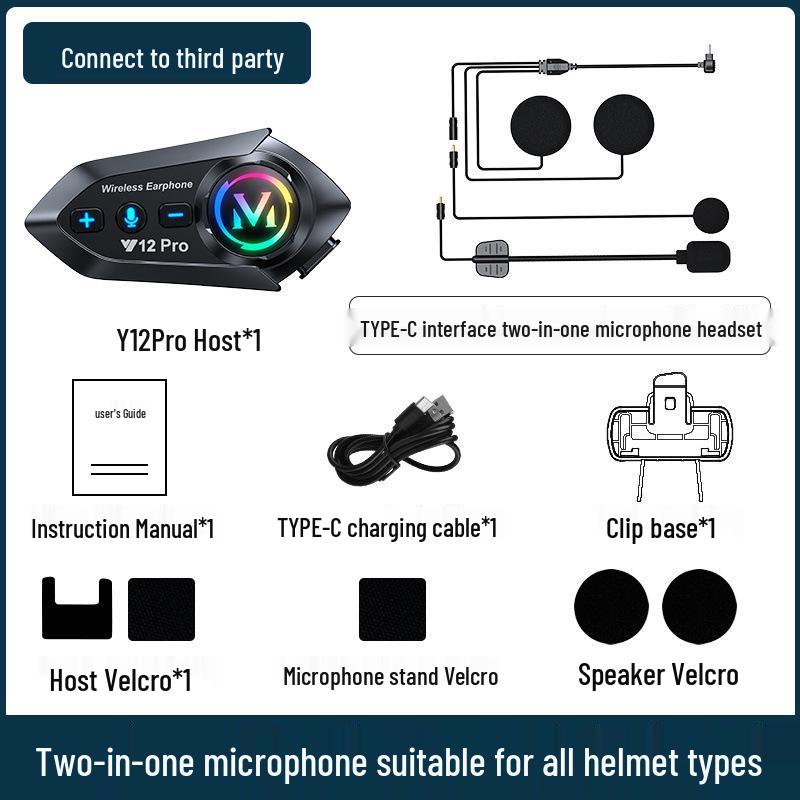 Bluetooth Y12 Pro Motorcycle Helmet Intercom IP56 Waterproof 300m Range CVC Noise Reduction