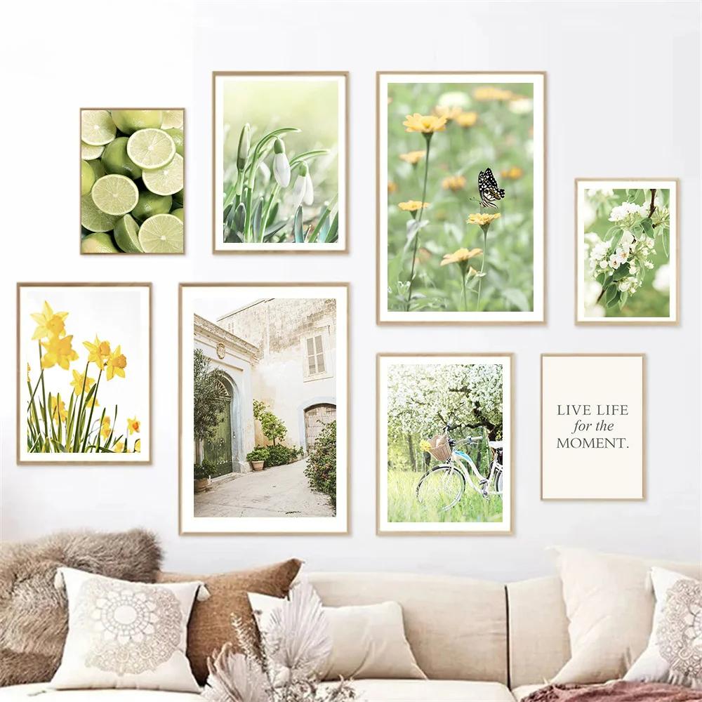 Spring Sunflower Windmill Farmhouse Rural Plant Flower Wall Art Canvas Painting, Yellow Poster Picture Perfect Living Room Decor