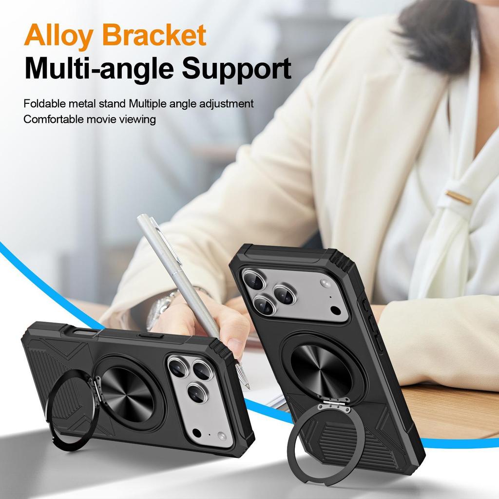 iPhone 17 Pro Max Drop-Proof Magnetic Case with 360° Rotating Ring Stand