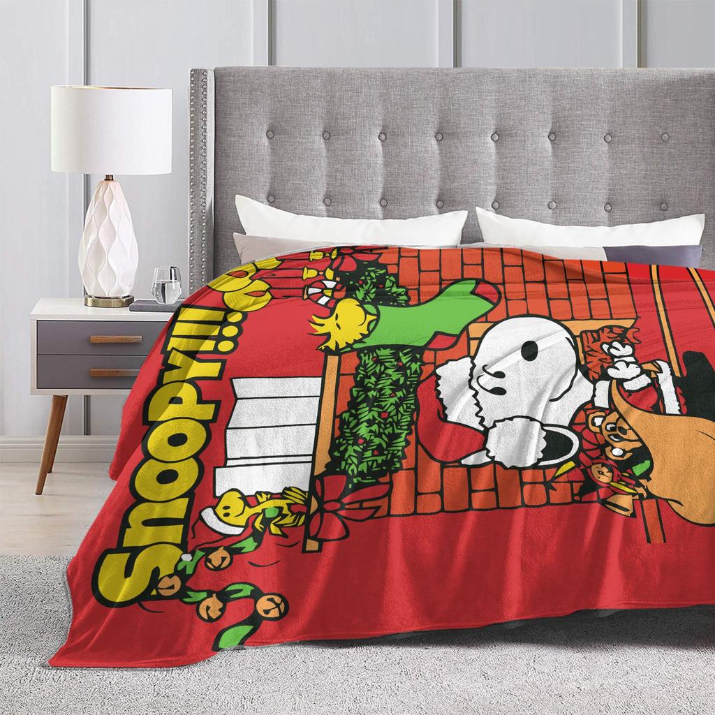 Snoopy Santa Merry Christmas Blankets Fleece Summer Multi-function Lightweight Thin Throw Blankets for Home Office Bedspread