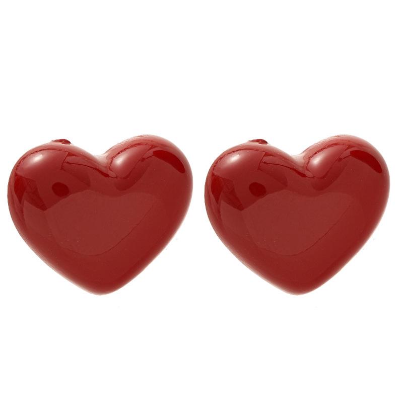 Retro Red Heart Flower Geometric Silver Earrings: Elegant Autumn & Winter Accessories for Women