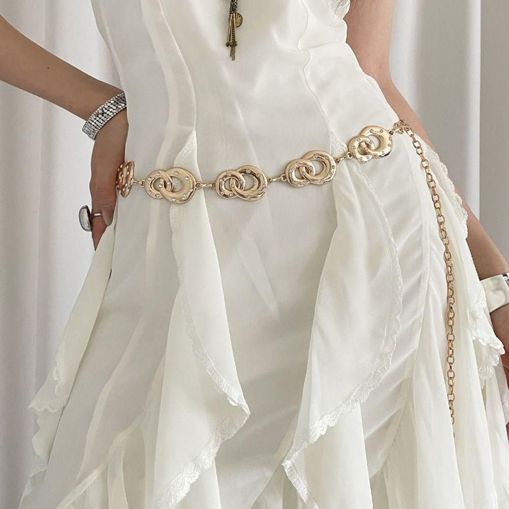 Elegant Metal Circular Ring Waist Chain Gold/Silver Dress Belt Chain Bohemian Body Chain  Women