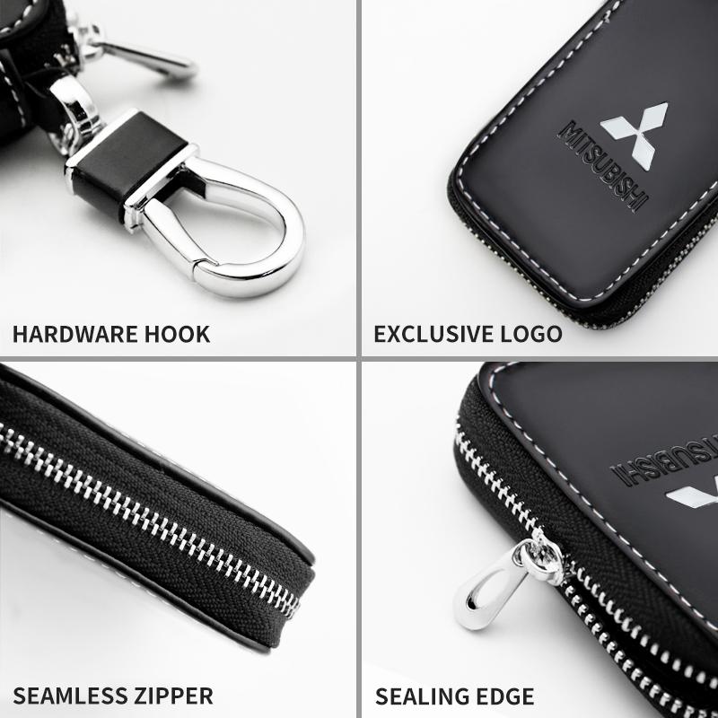 Leather Car Key Case Zipper Keychain Wallets General Keyring Bag For Mitsubishi ASX Outlander 3 Lancer 9 10 Mirage L200 Pajero 4