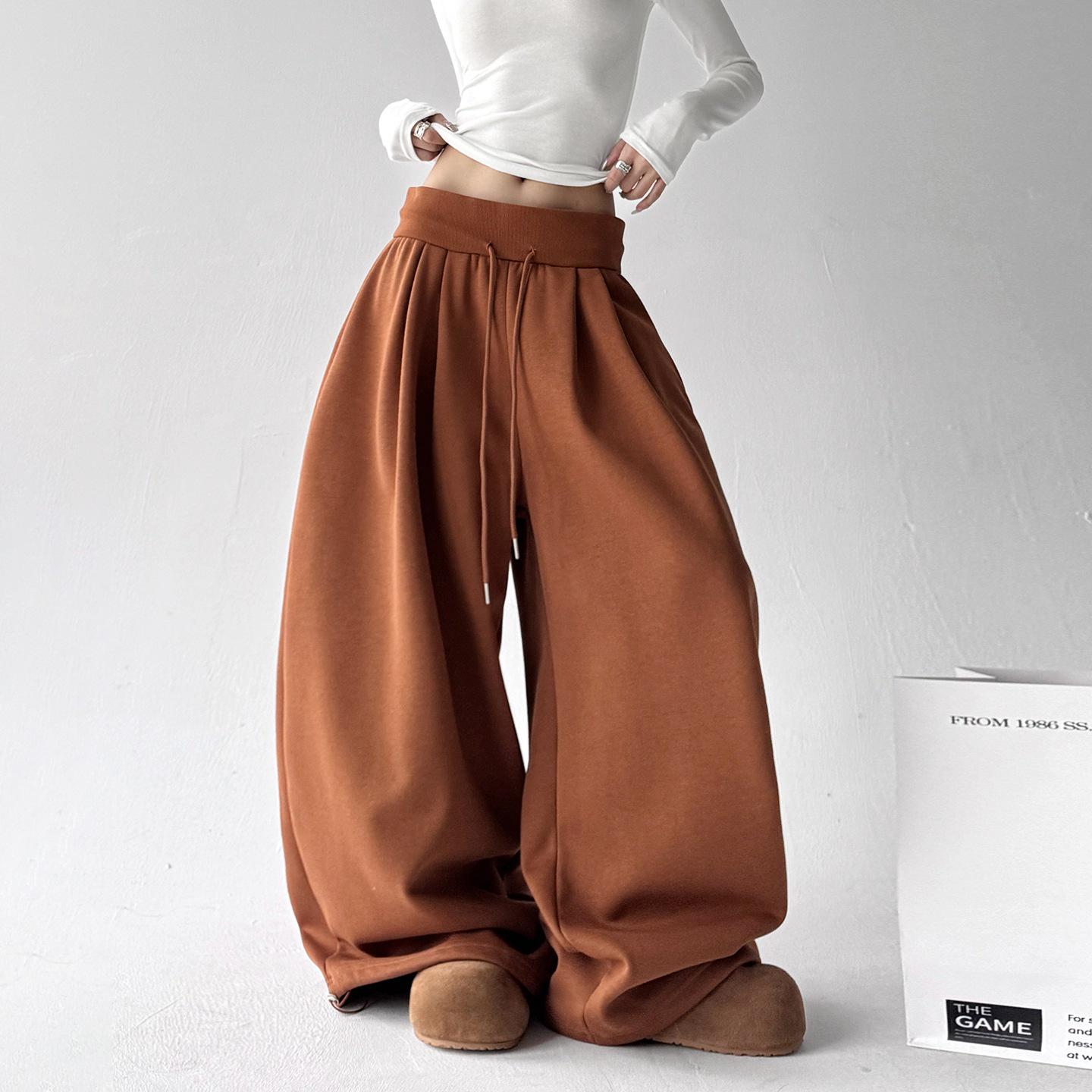 

Black Wide-Leg Women s Loose Floor-Length Pants with Plus Velvet Extra Large (XL)