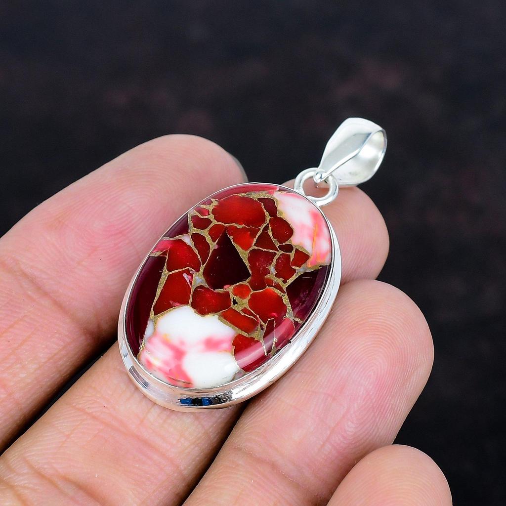 Kingman Red Mohave Copper Turquoise Pendant Decent Jewelry Gemstone Pendant 925 Sterling Silver Pendant Handmade Silver Jewelry Gift for Him