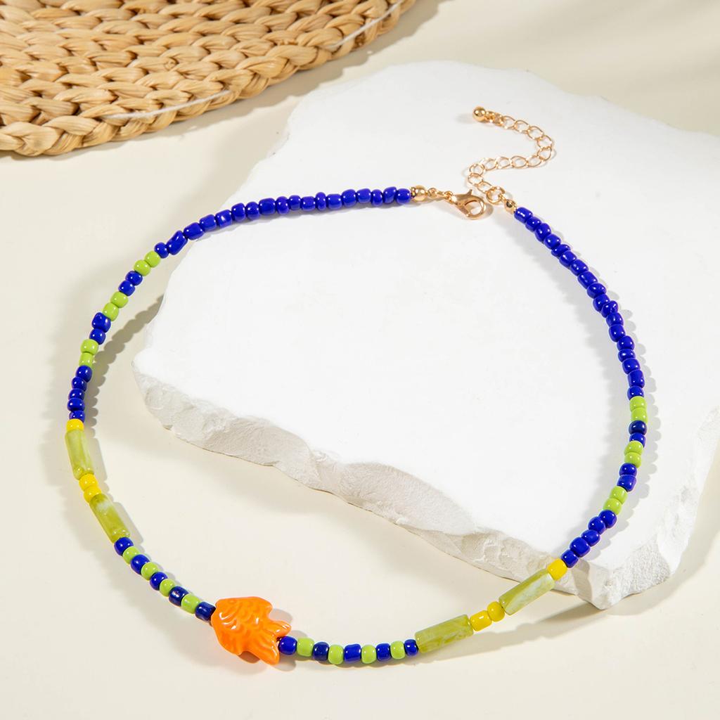 JMXD-Bohemian Seed Pearl Choker, Dopamine Colorful Beach Necklace, Adjustable Layered Pendant Jewelry, Y2K Coastal Vacation Necklace,