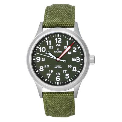 Quest Men's Field Watch Sapphire Canvas Strap Khaki Green Dial Quartz RTQ029 100M Lewis And Clark Edition