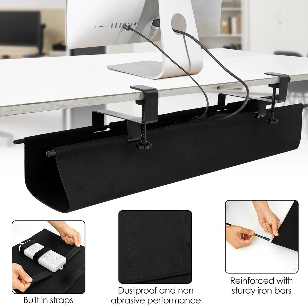 Under Desk Cable Management Tray No Drill Under Desk Cable Organizer with 2 Hook Woven Fabric Storage Rack for Home Office Study