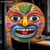 1pc Hawaiian Style Colorful Mask Pattern Wooden Hanging Sign, Round Wooden Hanging Ornaments, Bar Party Decor, Room Decor, Wall Art Decoration