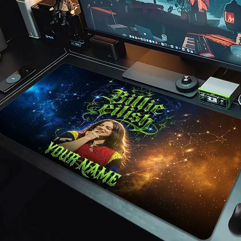 Billie Eilish Custom Name Large Size Mouse Pad Large Gaming Table Cushion Non-slip Laptop Tablet Big Mousepad XXL Mat Mini PC Playmat With Lock Edge