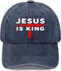 Jesus Is King Cross Graphic Washed Baseball Cap Distressed Denim Adjustable Outdoor Hat