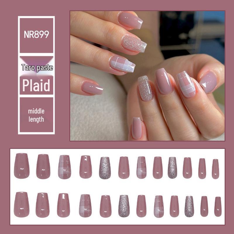 

Клейкие наклейки для ногтей балерины в клетку «Таро и красная фасоль» | Ногти средней длины | Прессованные с мелким глиттером | Милые и универсальные