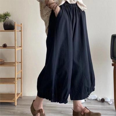 Women's Summer Cropped Pants Elastic Waist Straight Wide Leg Trousers Lantern Pants