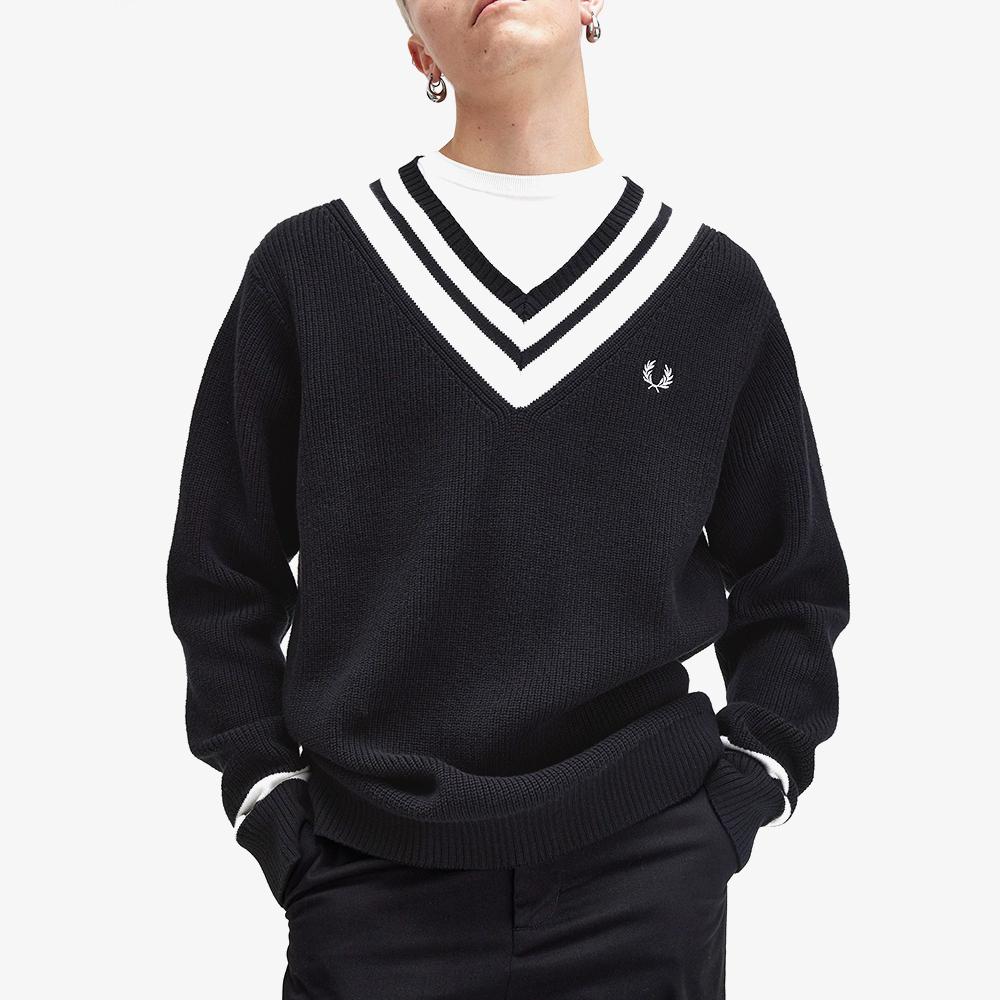 FRED PERRY [Sharp] Striped Trim V-Neck Knit (102) Afpm2438541-102