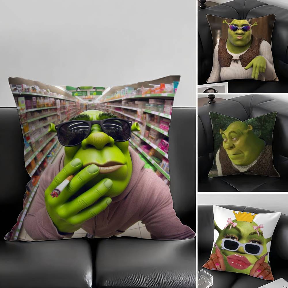 1pc Cute Funny S-Shrek Pillow Case Fashion Square Pillowcase Bedroom Sofa Room Ins Decoration Leisure
