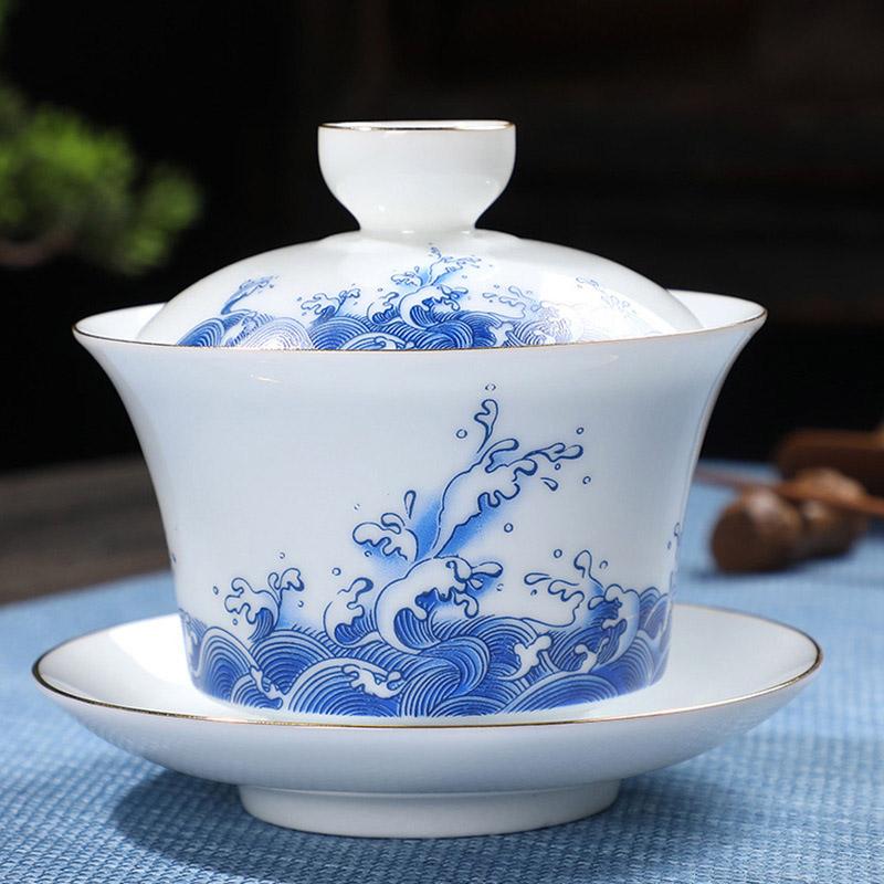 180 ml hvit porselen håndmalt gull te-terrin leire Gaiwan for tebolle Shen Puer-suppe med lokk Gai Wan Gaiwan og kopper