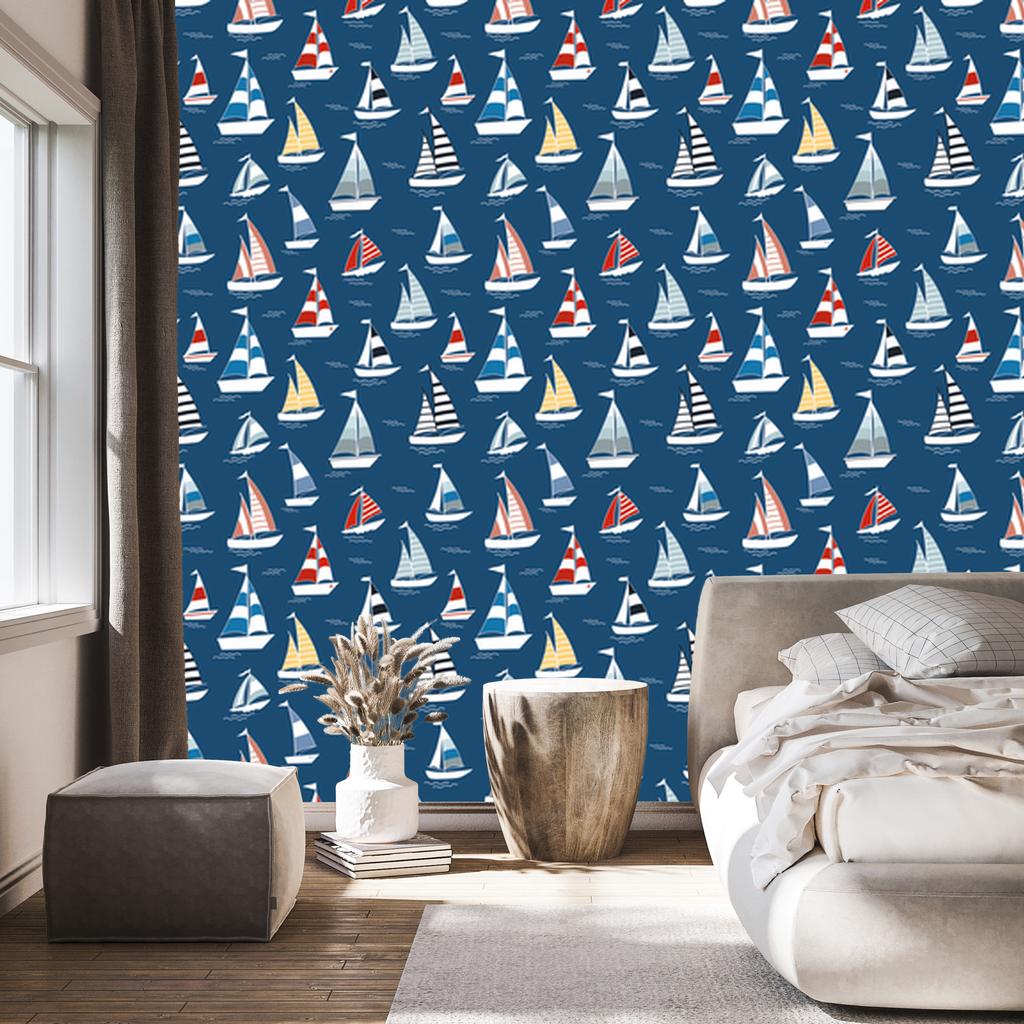 Wallpaper Colorful sailboats at sea for living room and bedroom 50x1000