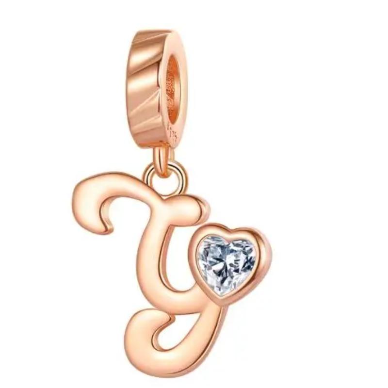 Kupfer 26 Buchstaben A-Z Alphabet Anhänger Charme Roségold Passend für Original Pan Armband Zubehör DIY Schmuck Für Frauen