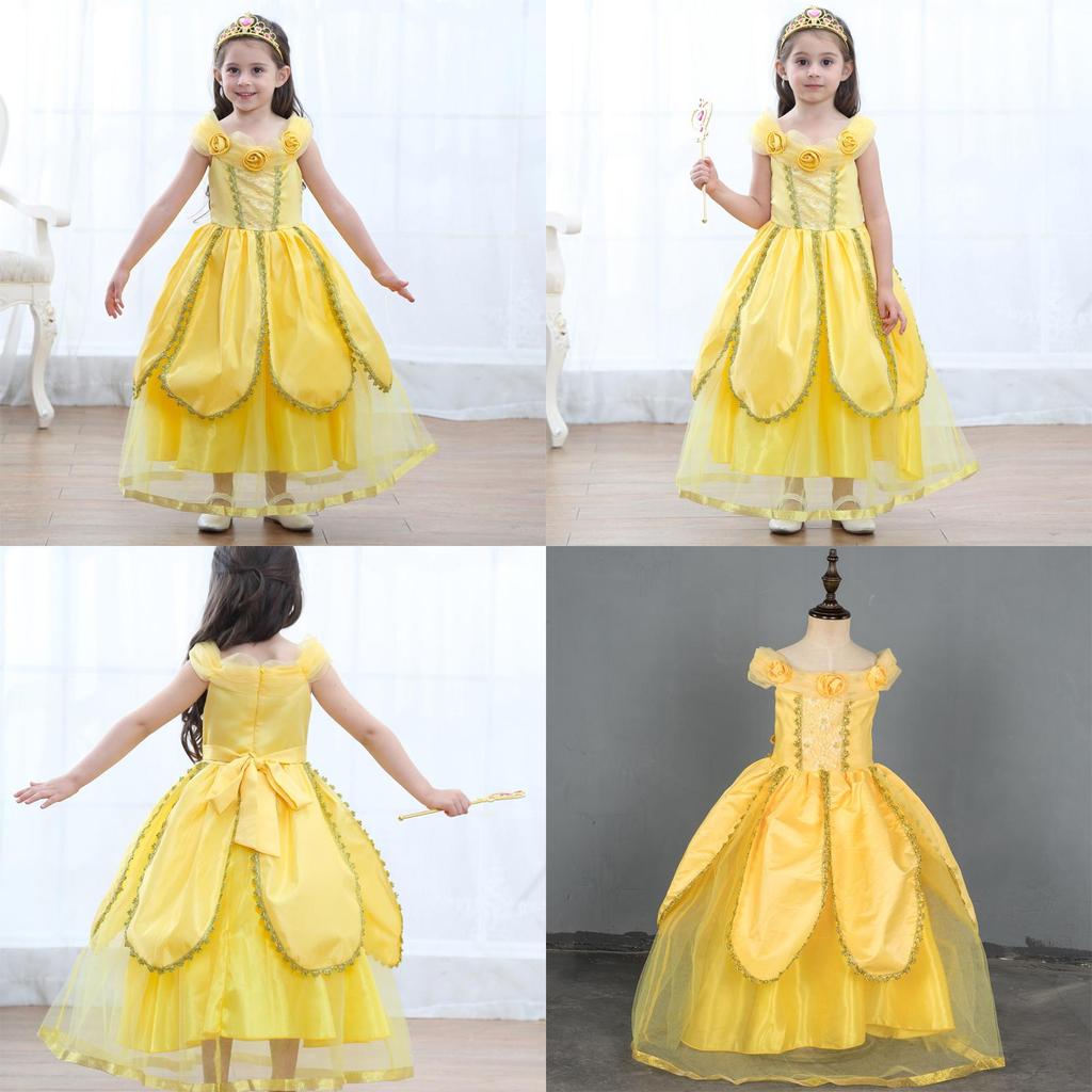 Enchanting Girls Belle Cosplay Princess Dress Yellow Ball Gown For Fancy Parties