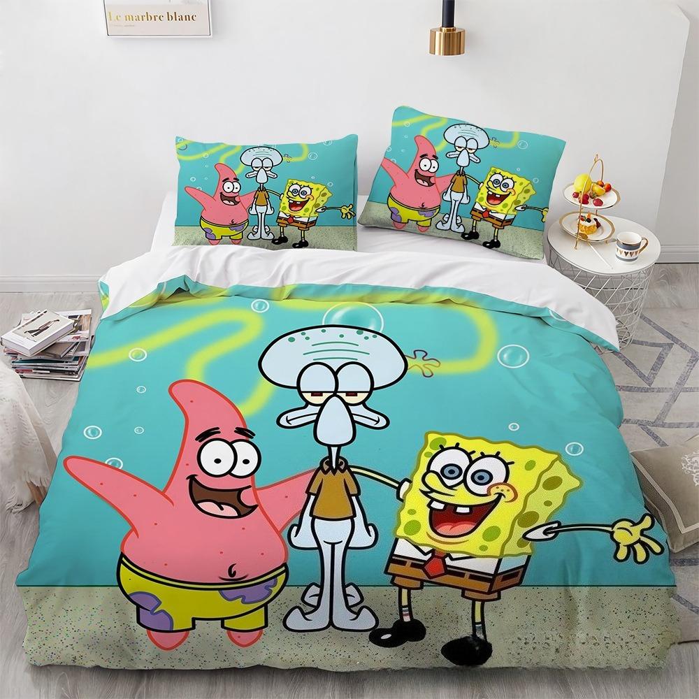 Sponge yellow baby Duvet Cover Set 2pcs,Cartoon Quilt Cover set and Pillowcase 75*50cm with Zipper Closure for Children And Girl