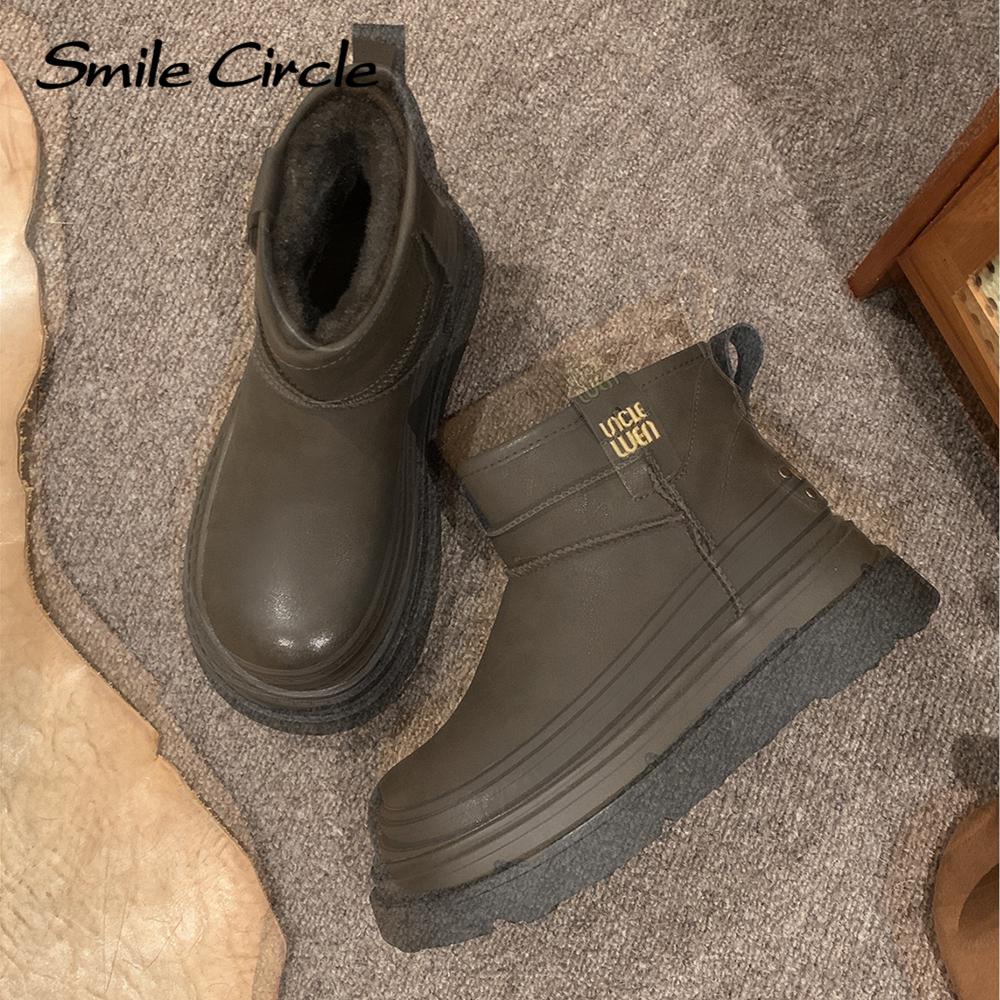 Genuine Leather Women Snow Boots Warm Wool Thick Bottom Boots Fashion Comfortable Casual Boots