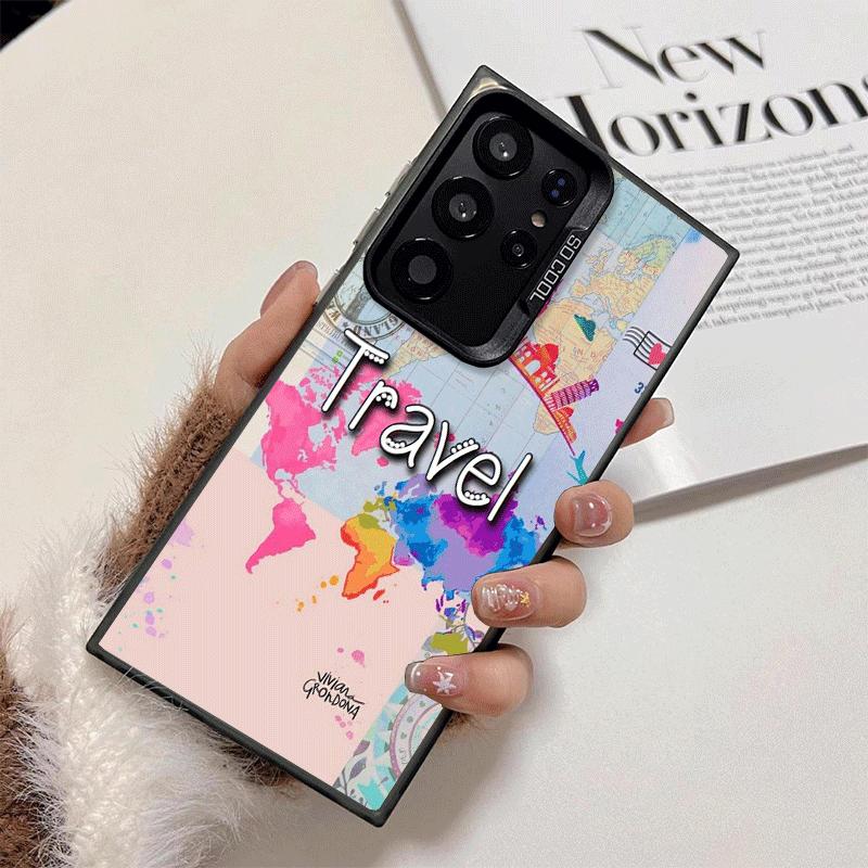 Travel Map Artistic Pattern Shockproof Phone Case for Samsung Galaxy S26 Edge S25 Ultra S24 FE S23 Plus S21 Cover Anti Fall Fund