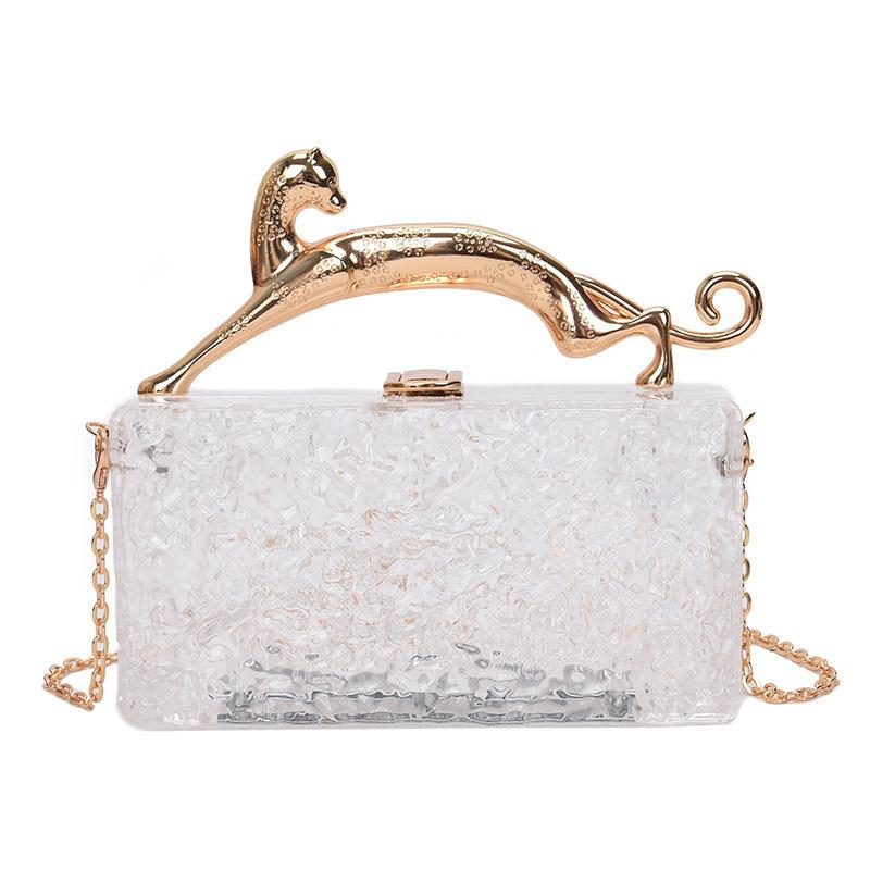 

Acrylic transparent box bag, women s 2025 new European and American fashion ice crack niche versatile portable dinner bag прозорий