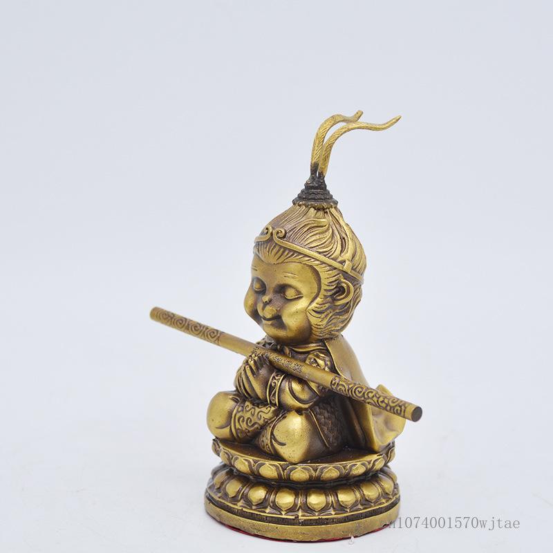 Chinese Style Sun Wukong Sculpture Ornament, Copper Ware Crafts, Monkey King Buddha Statue, Creative Home Decorations, Gift, 1Pc