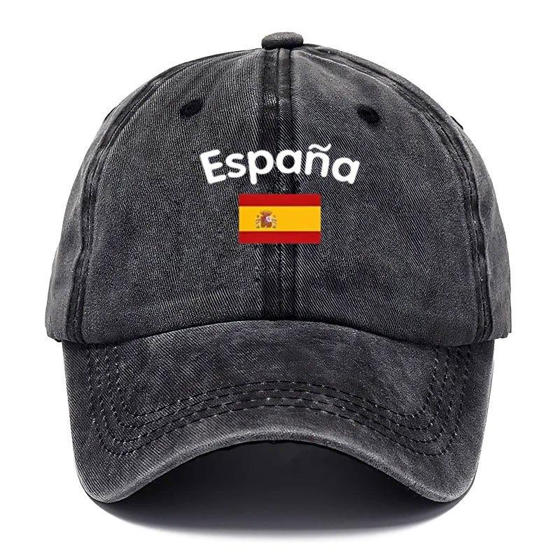 Vintage gewaschene Baseballkappe mit Espana und spanisch thematischen Aufdrucken Verstellbarer Hut Mehrfarbiges Used-Design Handge